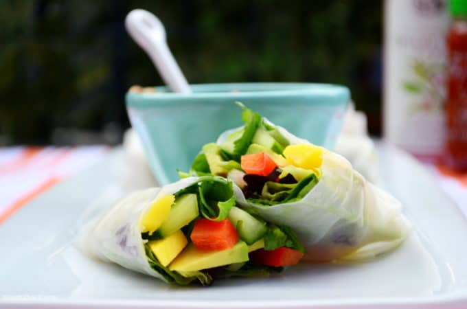 Red Pepper + Mango Summer Rolls with Spicy Peanut Sauce