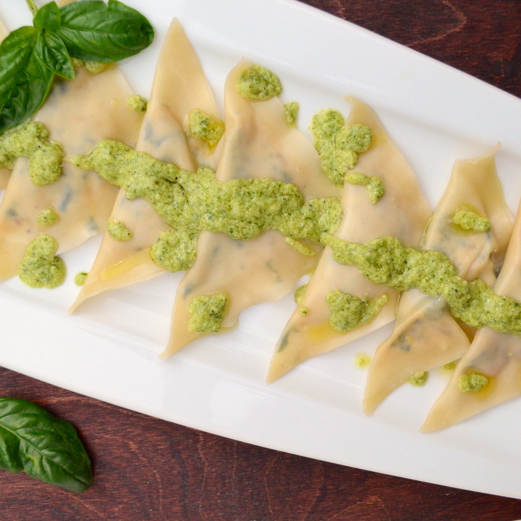 Roasted Pepper, Spinach, and Goat Cheese Ravioli