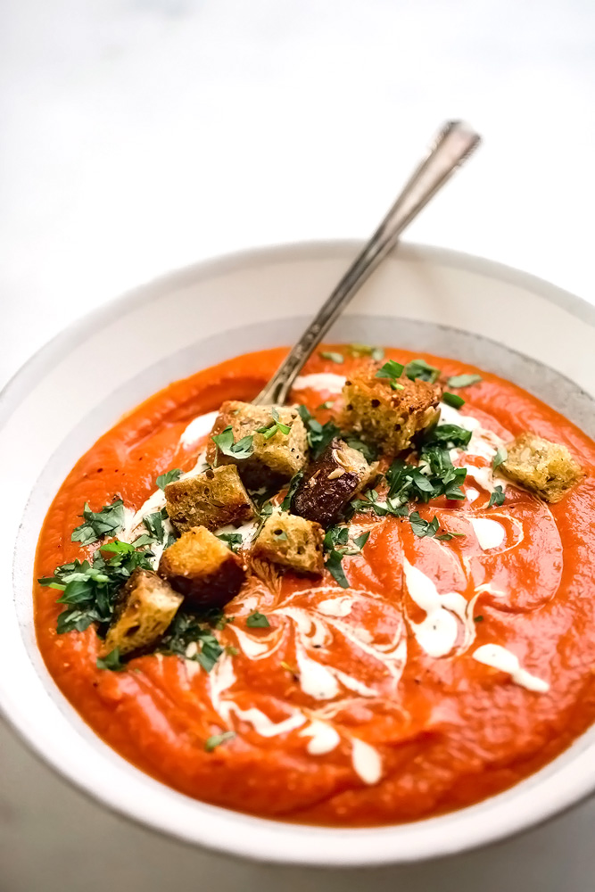 Dreamy Vegan Tomato Soup Cashew Cream Croutons