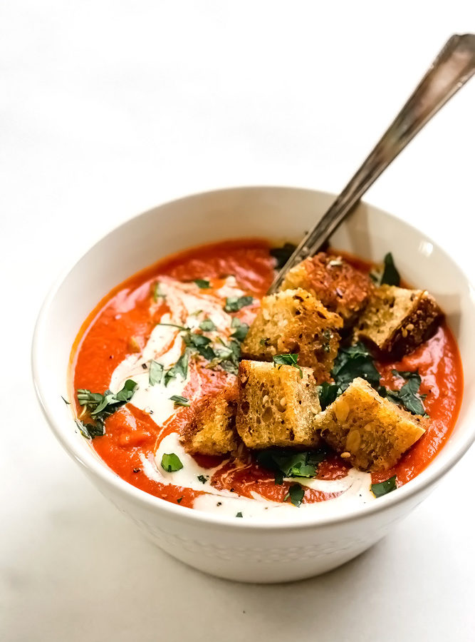 Dreamy Vegan Tomato Soup Cashew Cream Croutons