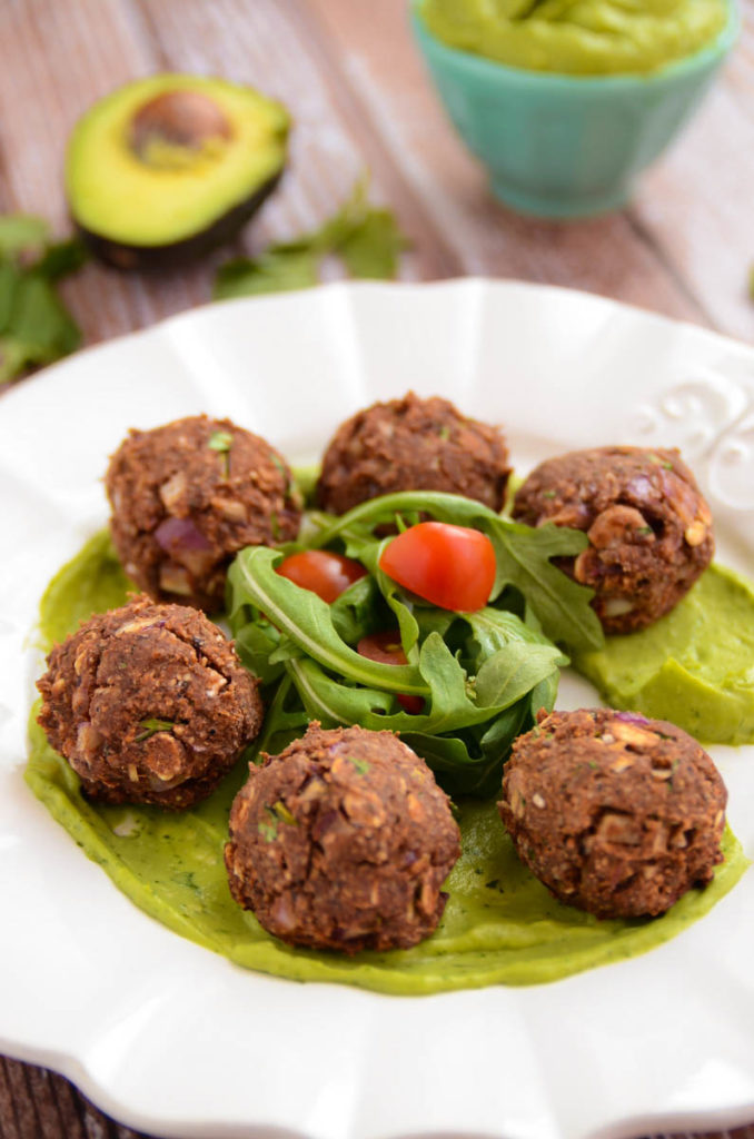 Black Bean Balls with Avocado Cilantro Cream