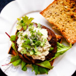 Juicy Portobello Burgers with Vegan Blue Cheese & Caramelized Onions