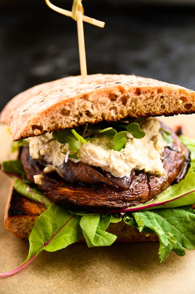 Juicy Portobello Burger with Vegan Blue Cheese and Caramelized Onions