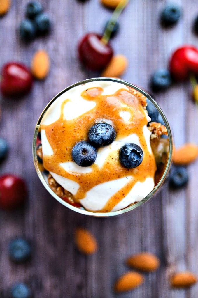 Dreamy Berry Parfait with Coconut Whipped Cream and Caramel