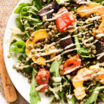 French Lentil & Roasted Vegetable Salad with Creamy Tahini Dressing