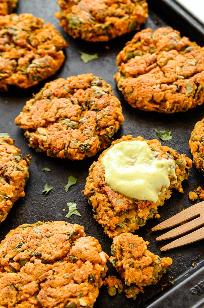 Sweet Potato and Lentil Cakes with Lemony Avocado Sauce