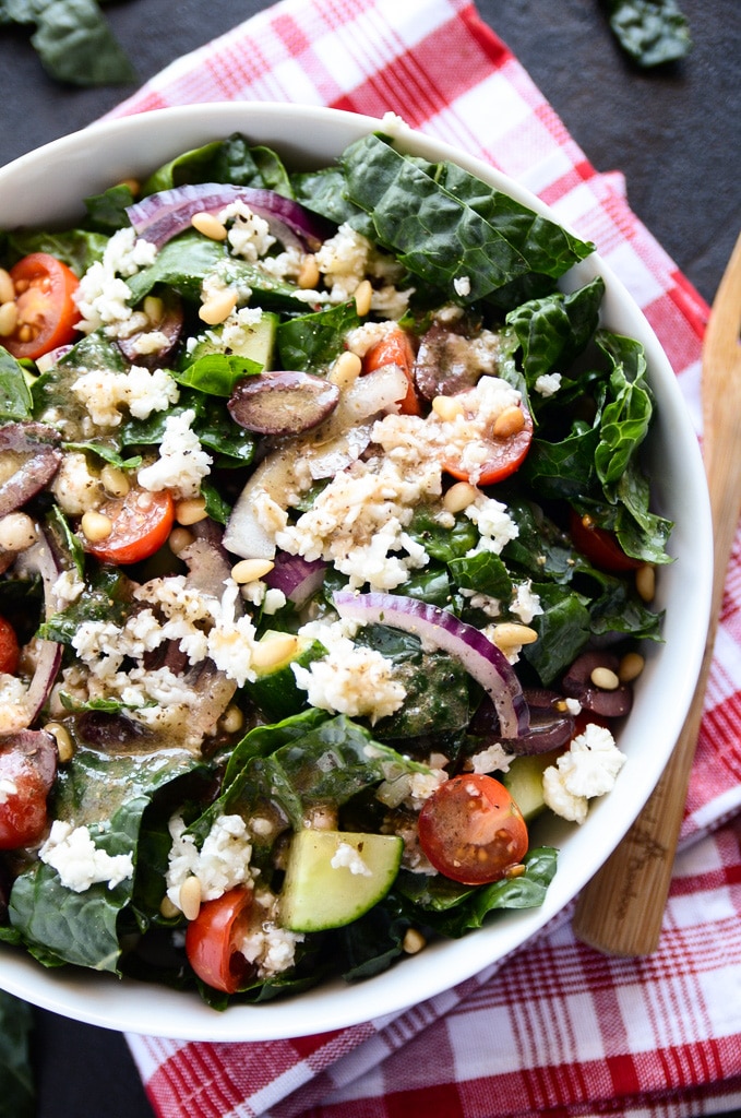 Vegan Greek Salad with Kale & Cauliflower Feta