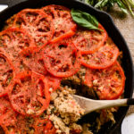 Cheesy Farro Bake with Mushrooms, Tomatoes & Shallots