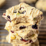 Cranberry + Pistachio Shortbread Bars with Almond Icing