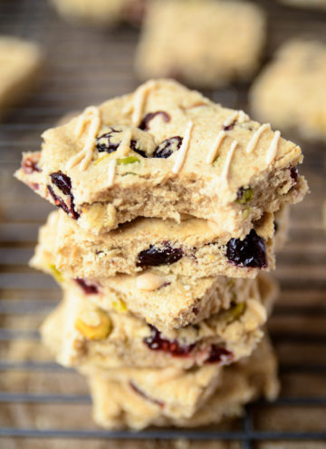 Cranberry + Pistachio Shortbread Bars with Almond Icing