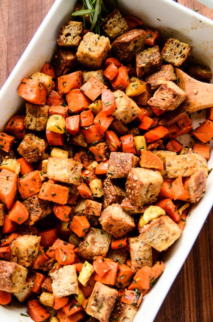 Root Vegetable Panzanella Salad with Balsamic-Herb Vinaigrette