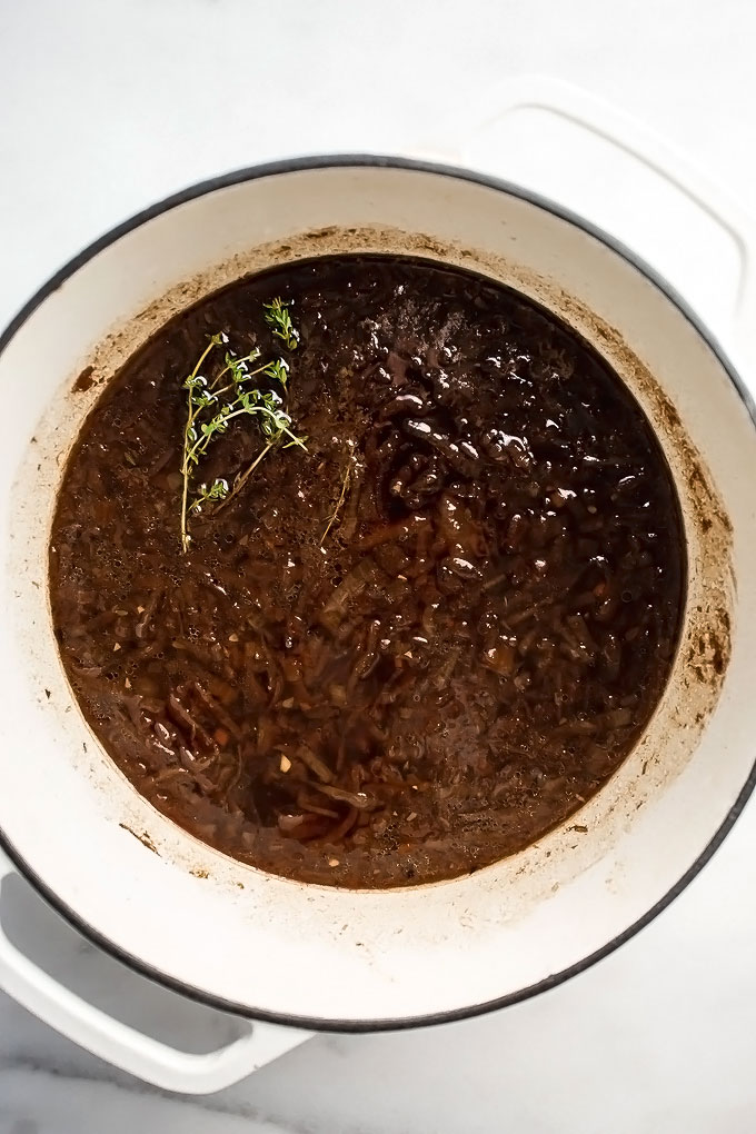 Vegan French Onion Soup Soy Sauce Balsamic Thyme