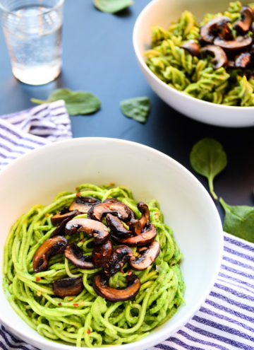 Lean Green Avocado-Spinach Pesto Pasta (vegan, gluten-free)