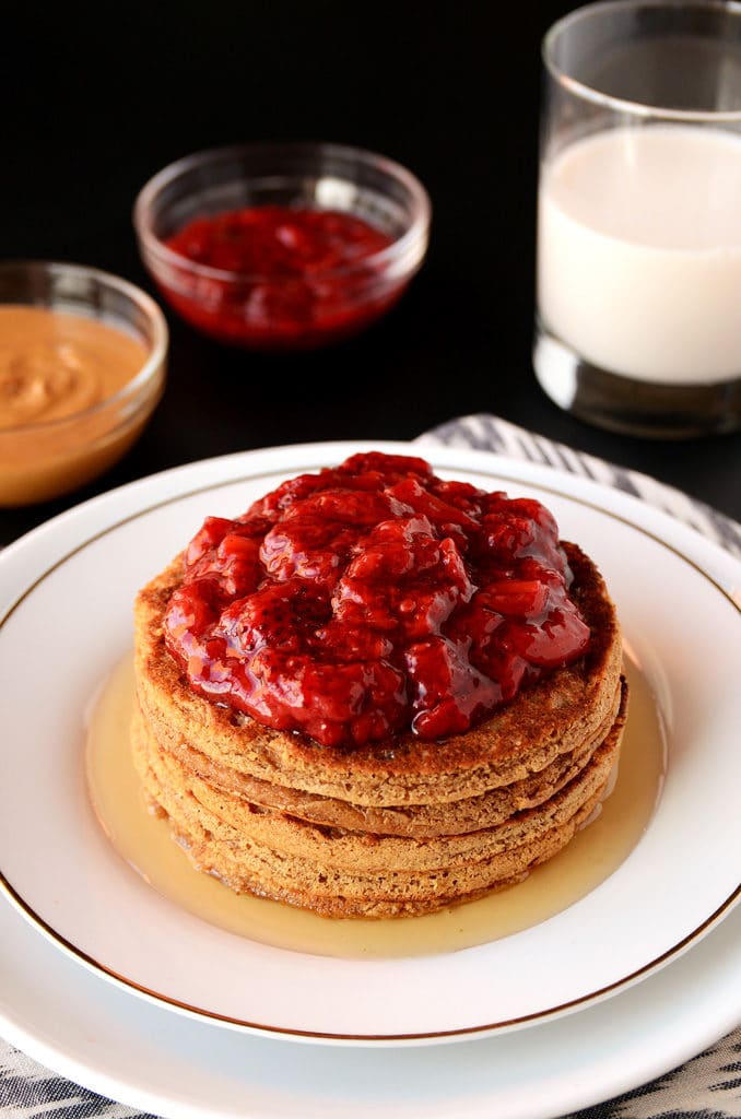 Peanut Butter & Jelly Oat Pancakes (vegan, gluten-free)