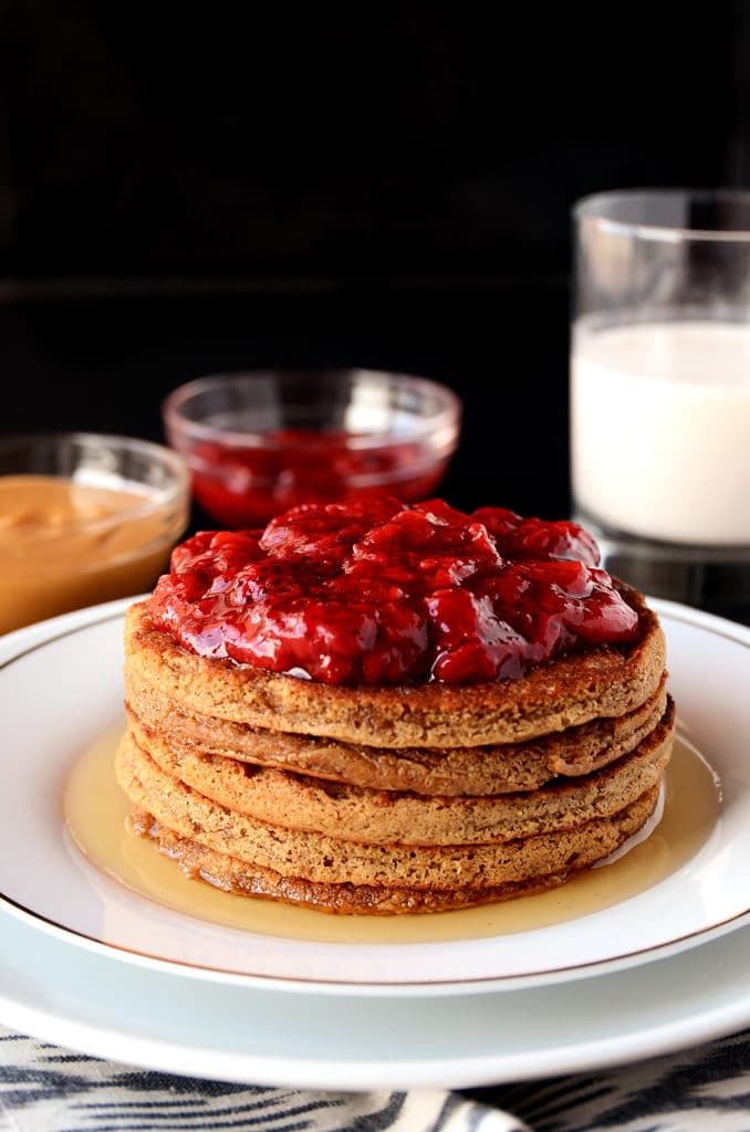 Peanut Butter & Jelly Oat Pancakes (vegan, gluten-free)