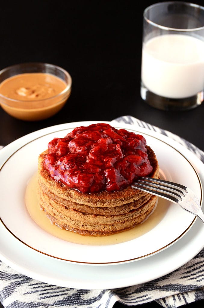 Peanut Butter & Jelly Oat Pancakes (vegan, gluten-free)