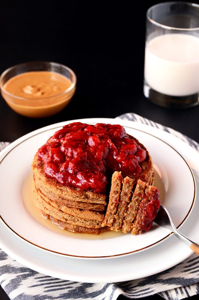 Peanut Butter & Jelly Oat Pancakes (vegan, gluten-free)