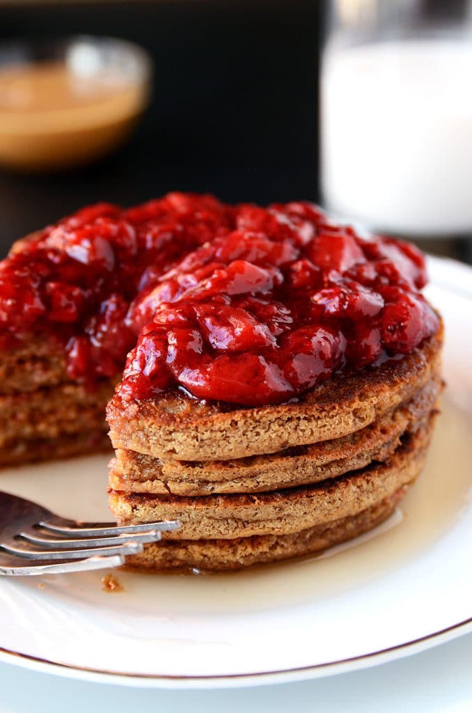 Peanut Butter & Jelly Oat Pancakes (vegan, gluten-free)