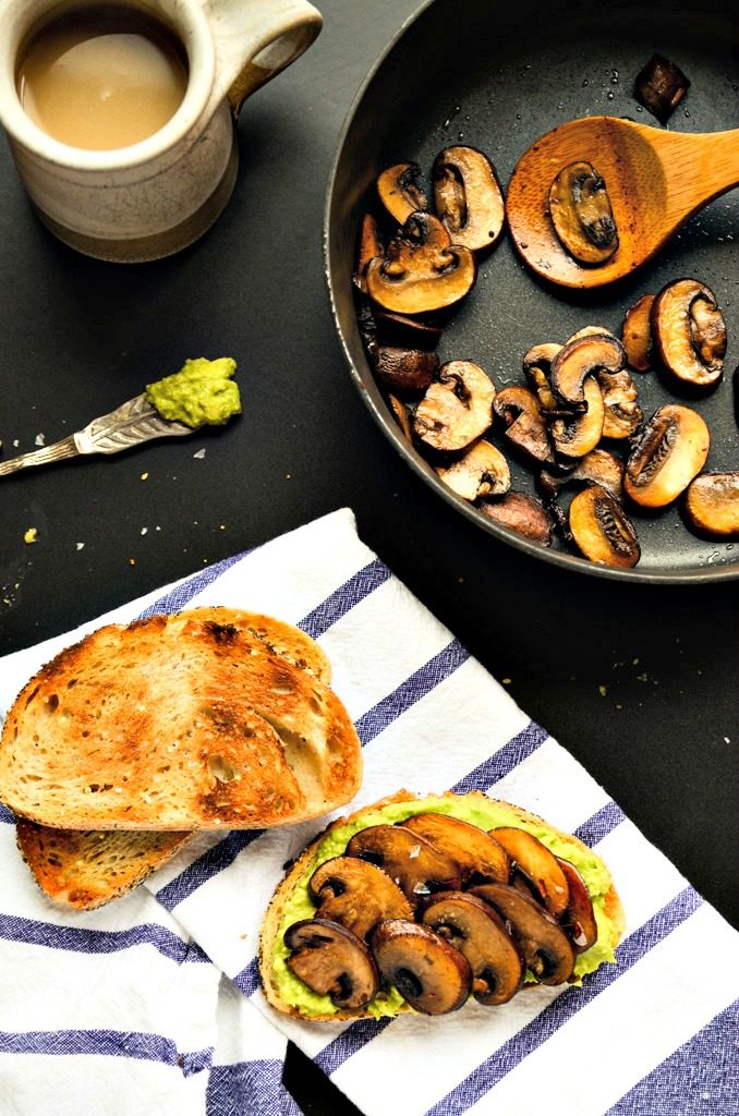 Smashed Avocado and Sauteed Mushroom Toast