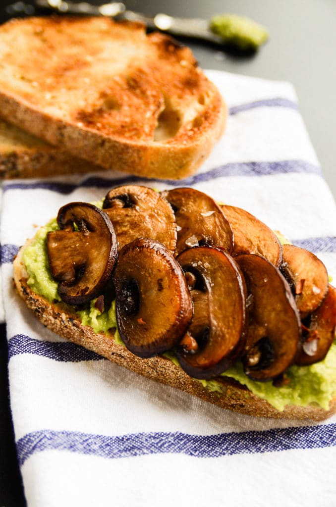 Smashed Avocado and Sauteed Mushroom Toast