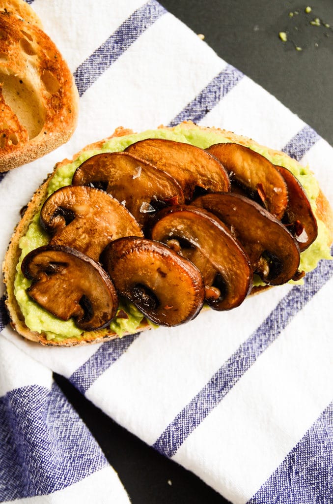 Smashed Avocado and Sauteed Mushroom Toast