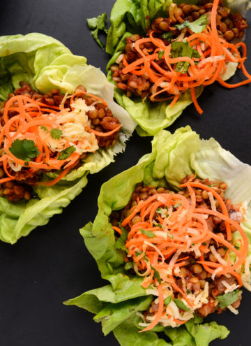 BBQ Lentil Lettuce Wraps with Tangy Slaw (vegan, gluten-free)