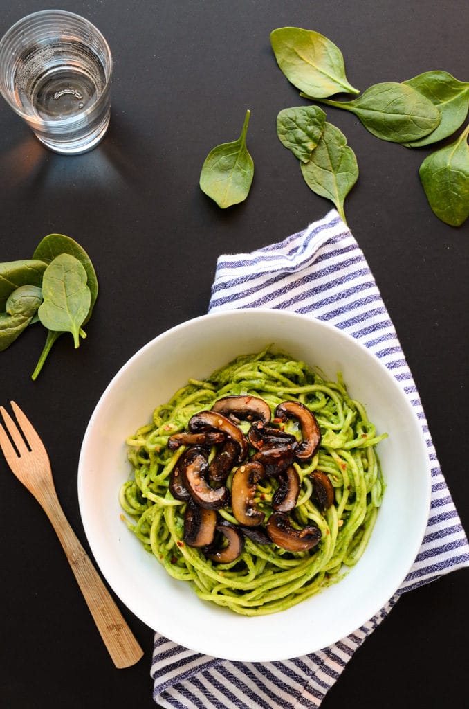 Lean Green Avocado-Spinach Pesto Pasta (vegan, gluten-free)