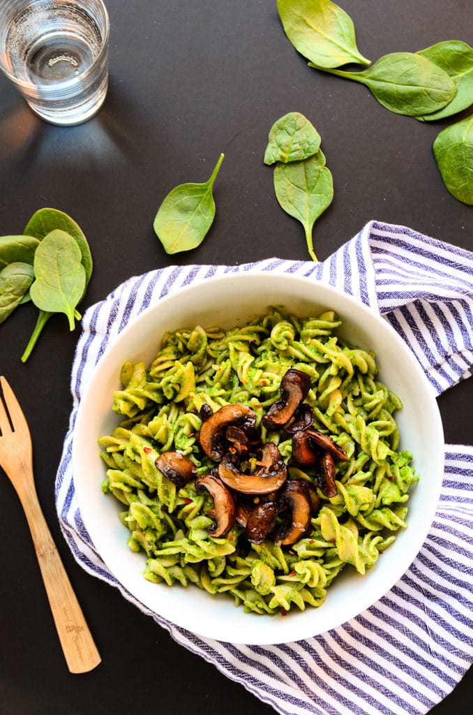 Lean Green Avocado-Spinach Pesto Pasta (vegan, gluten-free)