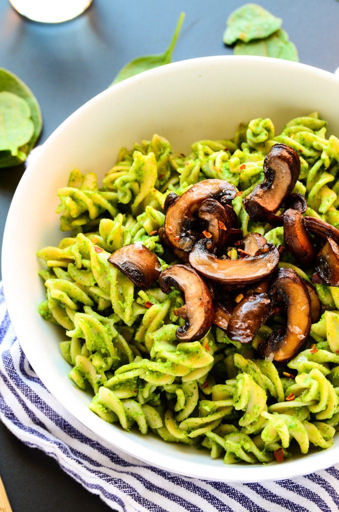 Lean Green Avocado-Spinach Pesto Pasta (vegan, gluten-free)