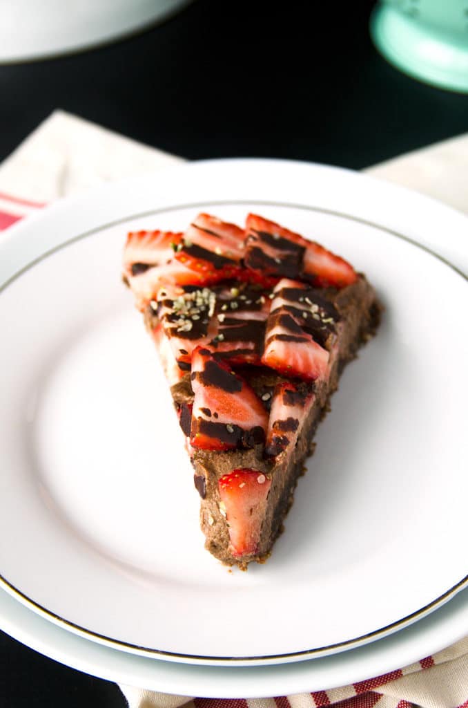 Triple-Chocolate and Strawberry Cheesecake (vegan, gluten-free)