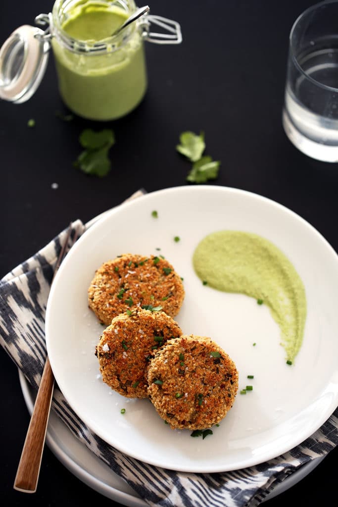 Crispy Quinoa Cauliflower Cakes with Herbed Brazil Nut Cream