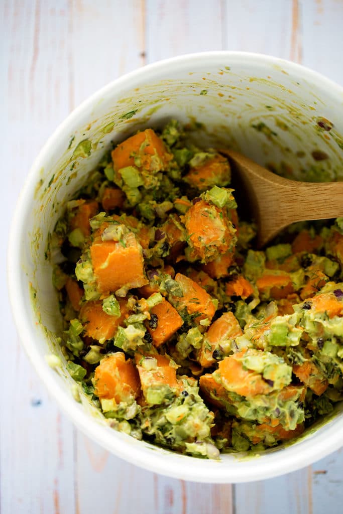 Sweet Potato Salad with Avocado Aioli| vegan, gluten-free