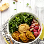 Green Pea Patty, Roasted Radish & Lemony Hummus Bowl | A protein-packed vegan and gluten-free spring meal!
