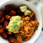 Spicy Cauliflower Rice, Cinnamon-Paprika Sweet Potatoes & Avocado Mash | A quick, easy, and delicious vegan meal!