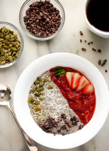 Strawberry-Rhubarb & Coconut Chia Pudding Breakfast Bowl | An energizing vegan and gluten-free breakfast!