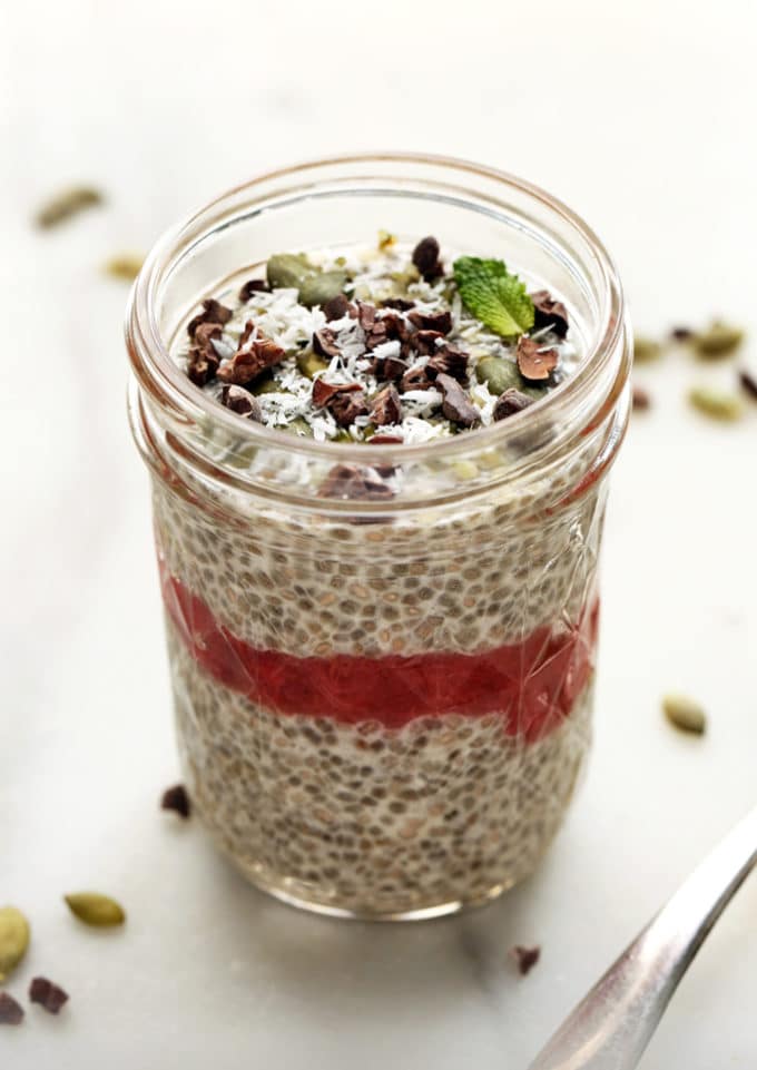 Strawberry-Rhubarb & Coconut Chia Pudding Breakfast Bowl | An energizing vegan and gluten-free breakfast!