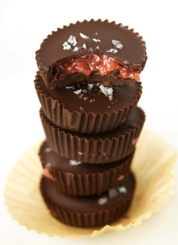 Dark Chocolate Strawberry Chia Jam Cups | These vegan, gluten-free, and paleo treats are made with homemade chocolate!