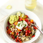 Vegetable Burrito Bowls with Cauliflower Rice & Sunflower Sour Cream (vegan, gf)