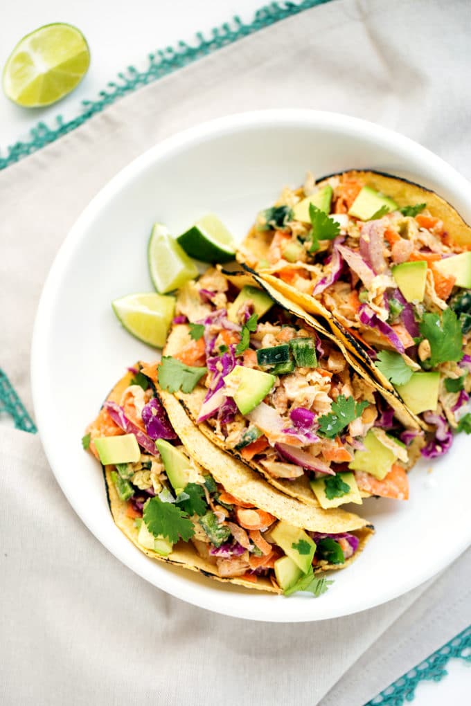 Crispy Chickpea Tacos | These vegan + gluten-free tacos are packed with protein and bright citrus flavor!