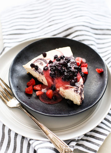 Raw Vegan Strawberry and Blueberry Swirl Cheesecake with Crisp Pecan Crust