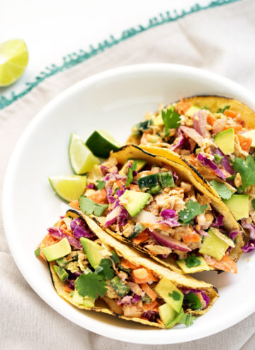 Crispy Chickpea Tacos | These vegan + gluten-free tacos are packed with protein and bright citrus flavor!