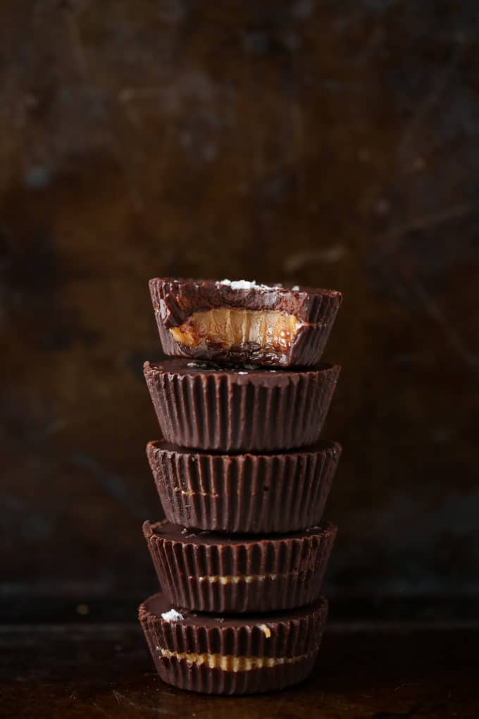 Jumbo Peanut Butter Caramel Dark Chocolate Cups | vegan, refined-sugar-free, gluten-free