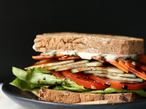 Vegan Veggie Crunch Sandwich with Tzatziki & Balsamic Drizzle