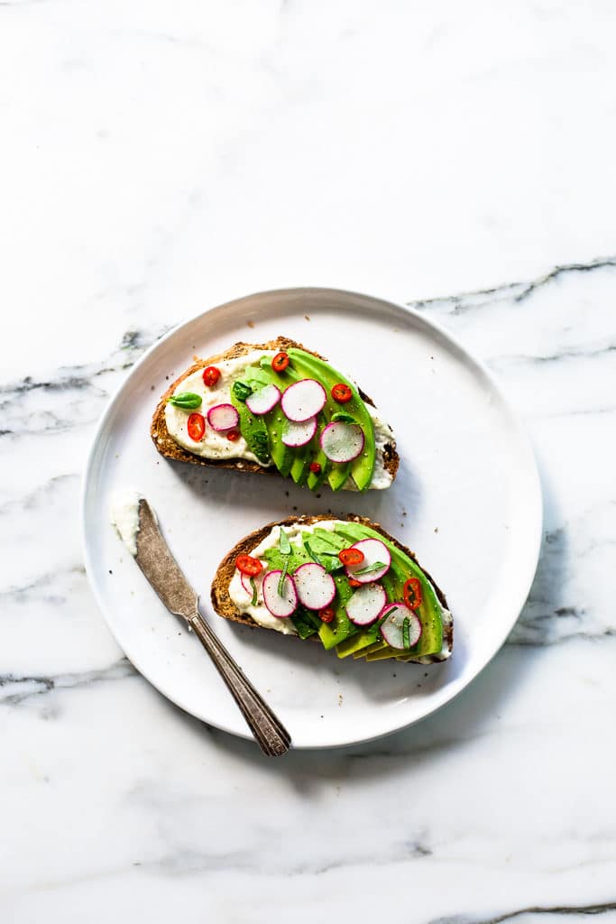 Avocado Toast with Radish, Basil, and Coconut Mayonnaise from Coconut Kitchen