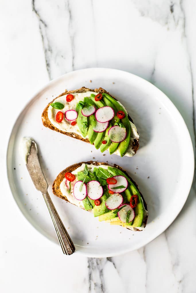 Avocado Toast with Radish, Basil, and Coconut Mayonnaise from Coconut Kitchen