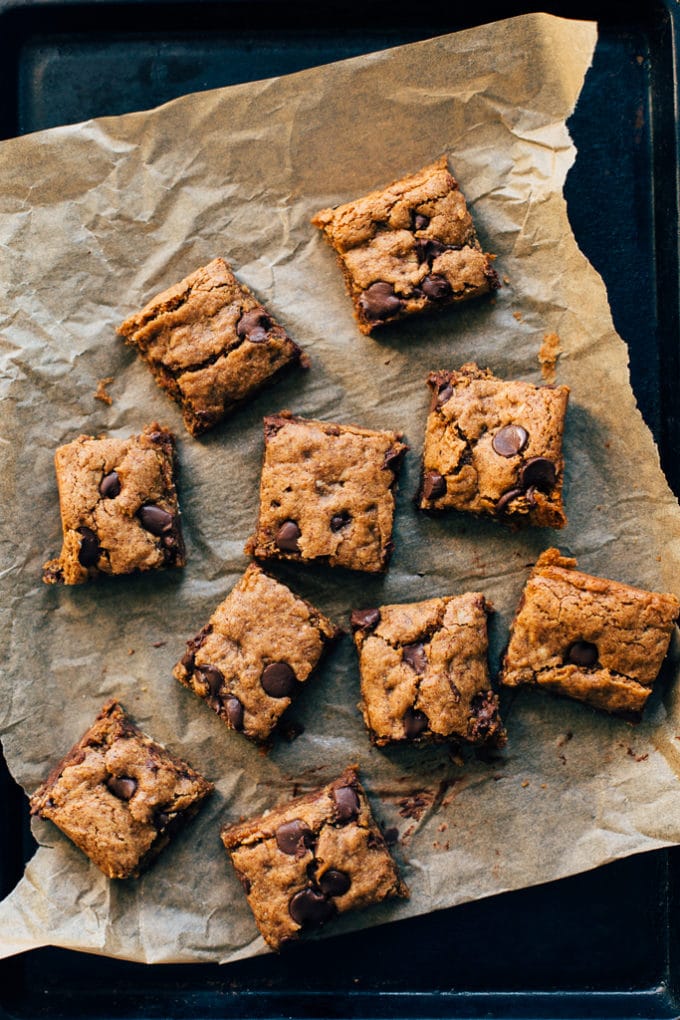 Vegan Almond Butter Oatmeal Chocolate Chip Cookie Bars