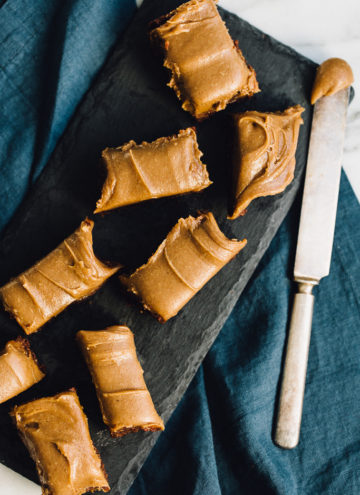 Raw Vegan Brownies with Peanut Butter Caramel Frosting