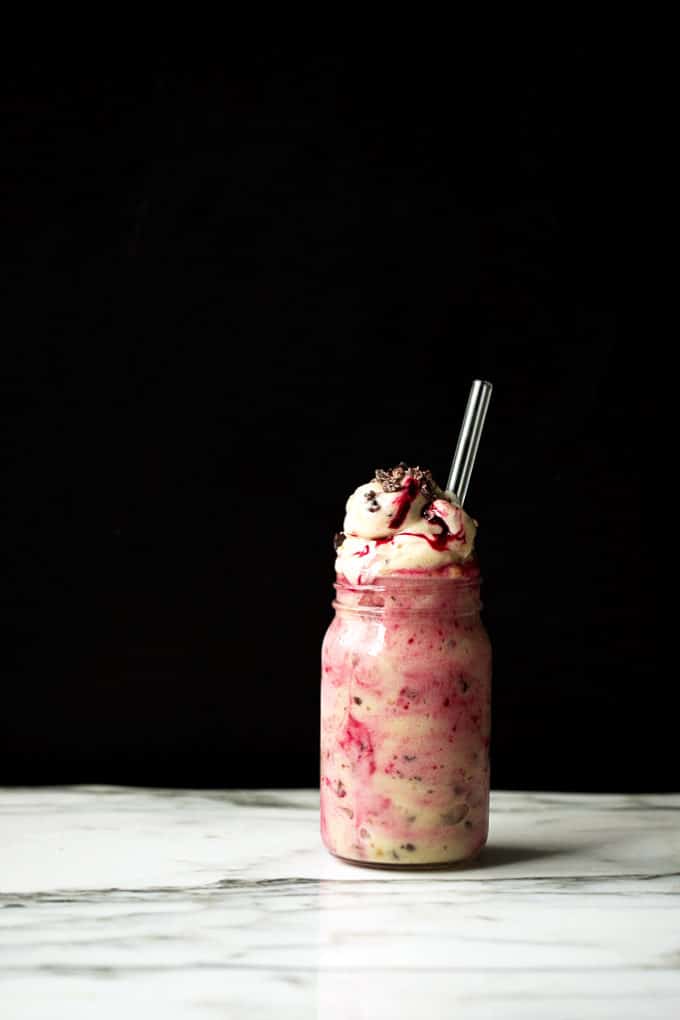 Thick + Frosty Cacao Crunch Smoothie with Peppermint-Beet Swirl | vegan, gluten-free, refined-sugar-free