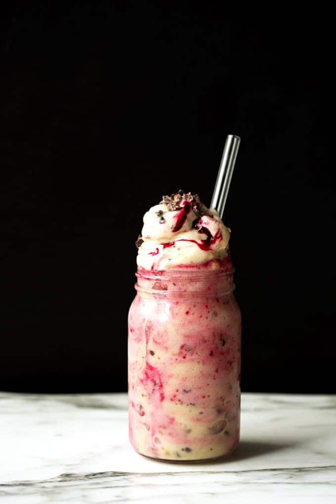 Thick + Frosty Cacao Crunch Smoothie with Peppermint-Beet Swirl | vegan, gluten-free, refined-sugar-free