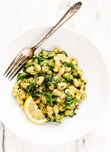Warm Lemony-Garlic White Bean Salad with Hemp Seed Pesto | vegan, gluten-free
